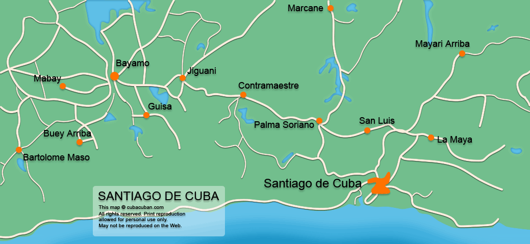 Map of Santiago de Cuba, Cuba